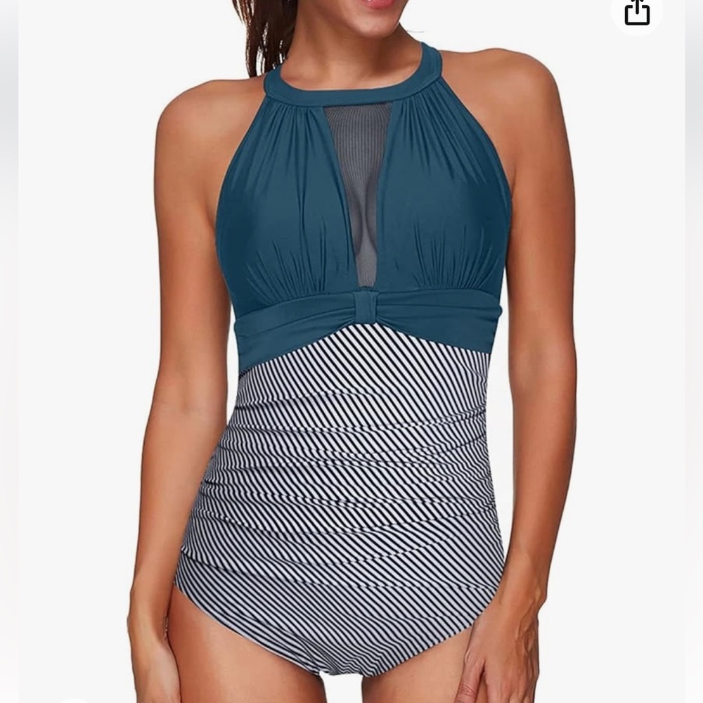 Tempt Me High-Neck Plunge Ruched One-Piece cc.